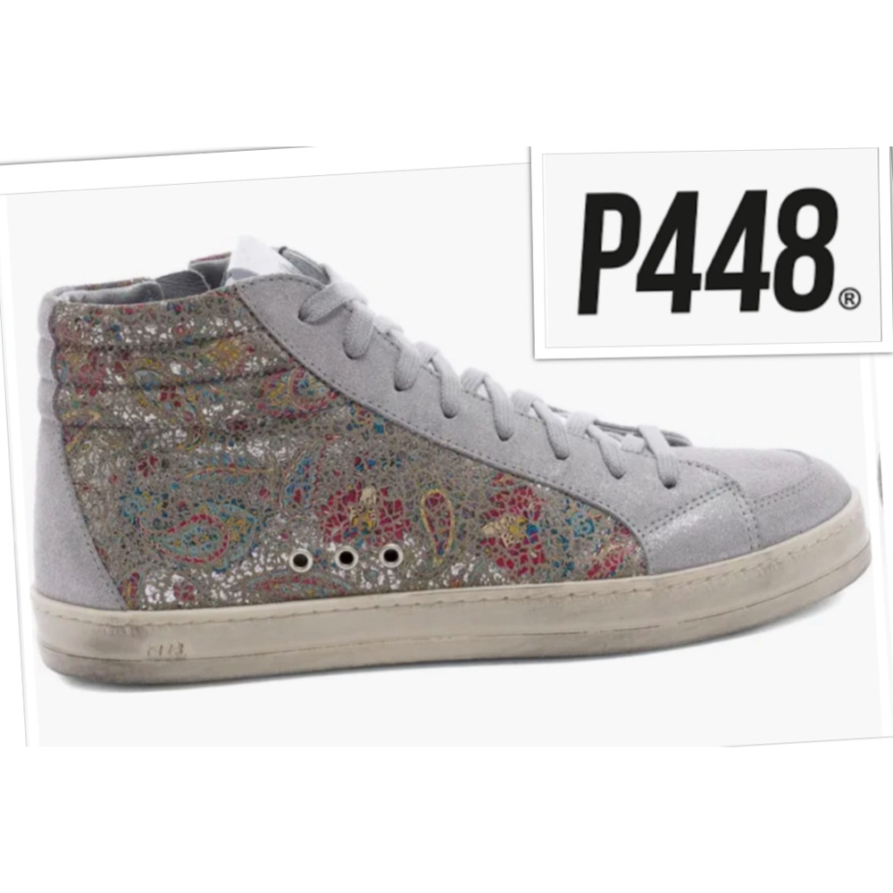 P448 RARE Skate Paisley Women 6.5 EU36 metallic high top Leather & Suede Sneaker